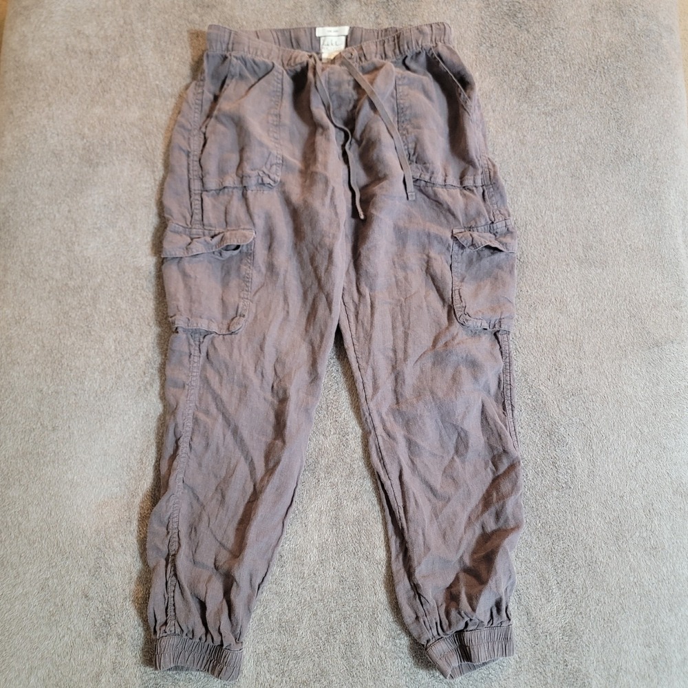 Nicole Miller Women's 100% Linen Cargo Jogger Pants Dark Grey Size‎ Medium